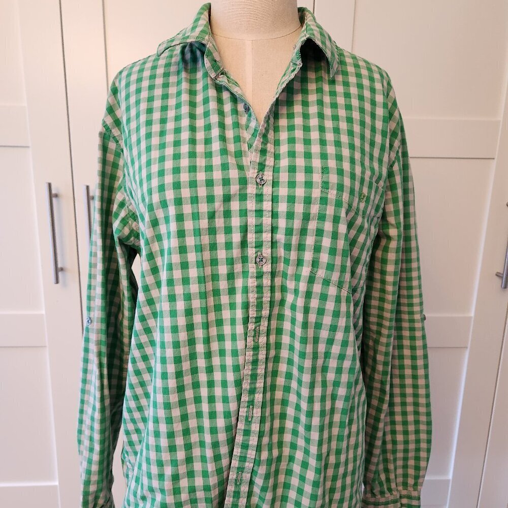 Cross Color Green Gingham Button Down Shirt - XL - 90s Streetwear Aesthetic